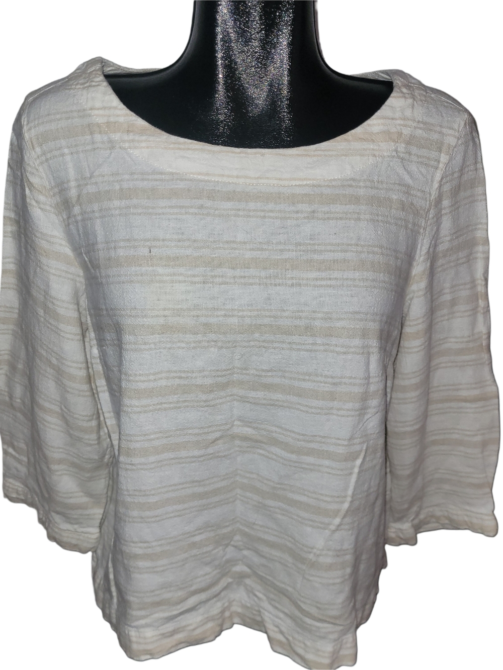 Sigrid Olsen Women's Linen Blend Cream & Tan Striped Boatneck Top Size L